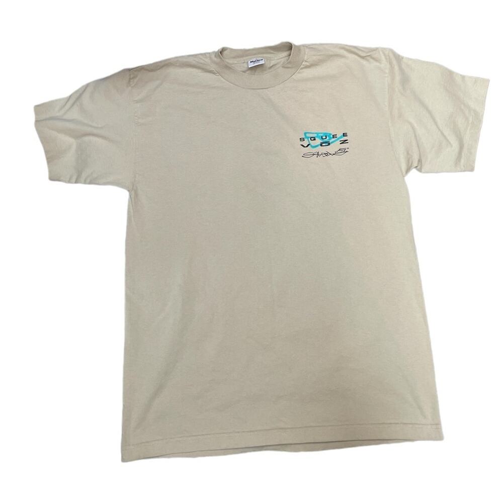Vintage Murina Squee Voz tan shirt sleeve front back pre shrink cotton tee lg